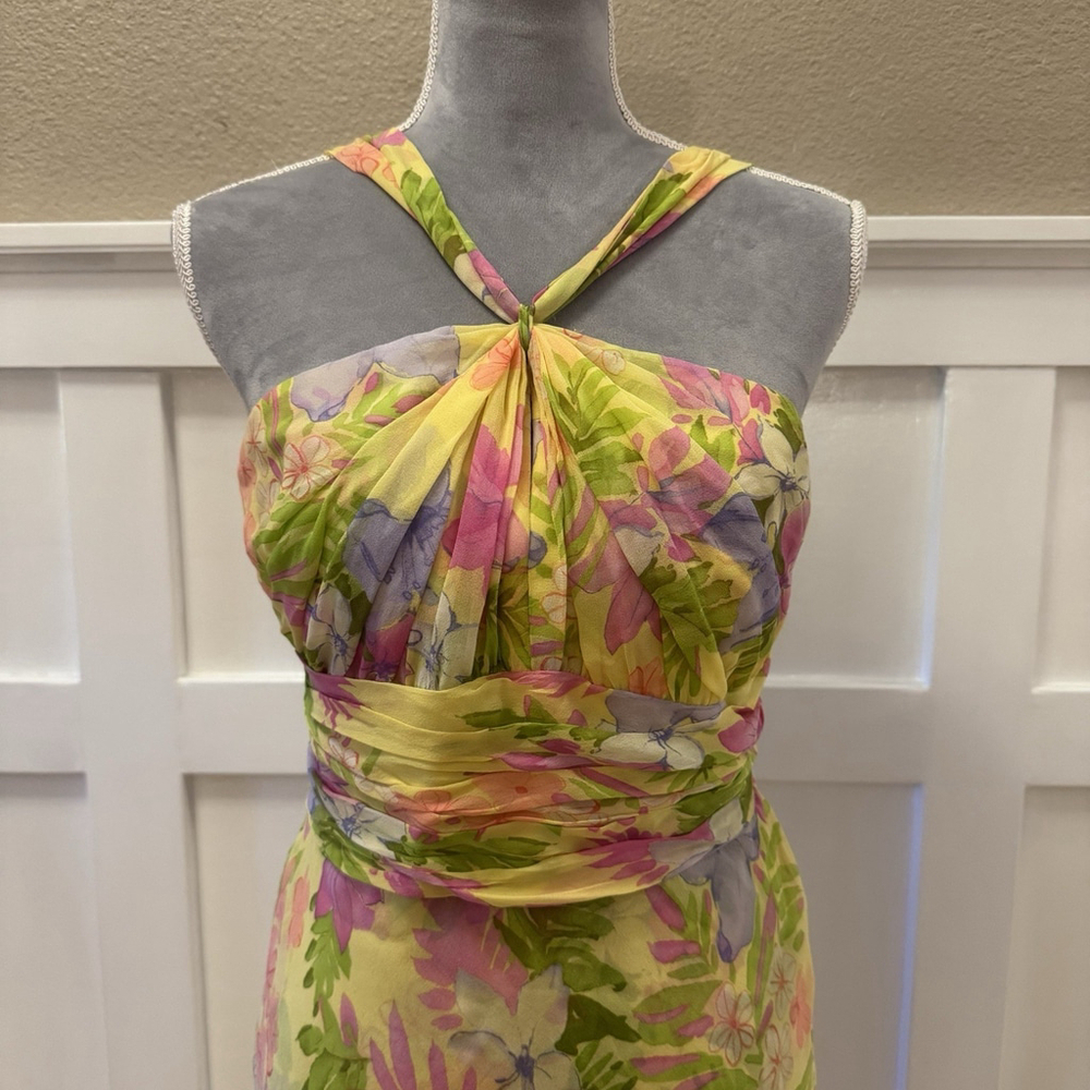 NWT Anne Klein Vintage 100% Silk Midi Dress Size:8 Designer Floral Double Layers - Picture 3 of 16